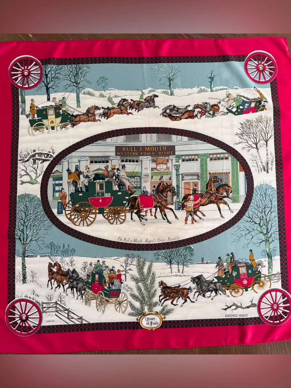 Hermes Silk Scarf Red White Hand Rolled Made in France